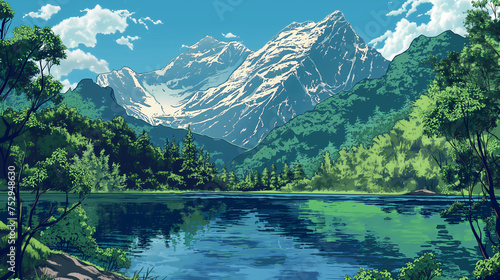 Vector wallpaper of a mountain accompanied by a blue lake
