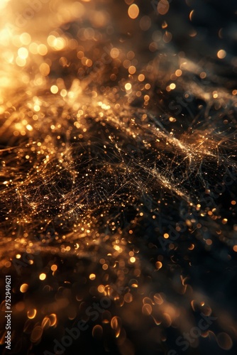 Abstract glittering waves with bokeh lights. This detailed image captures the essence of abstract waves with a shimmering bokeh effect  resembling golden silk cloth. 