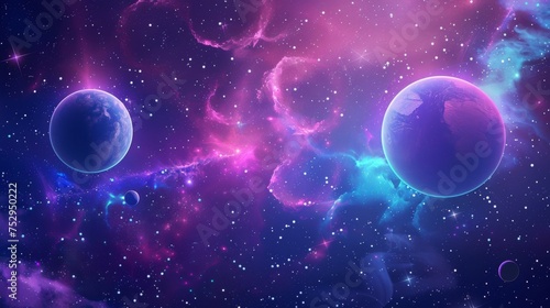 Abstract outer space background with planets, stars, and cosmic elements © furyon