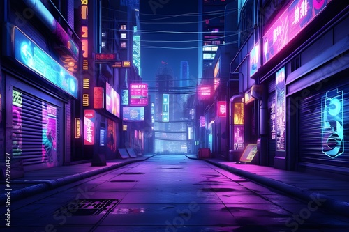 Neonlit urban street scene background Generative AI 