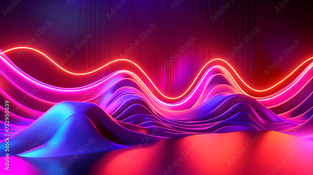 Fototapeta premium Abstract neon waves with vibrant purple and blue hues, modern dynamic background.