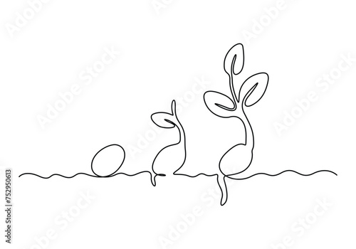 Continuous one line drawing of plant growth processing outline vector illustration.