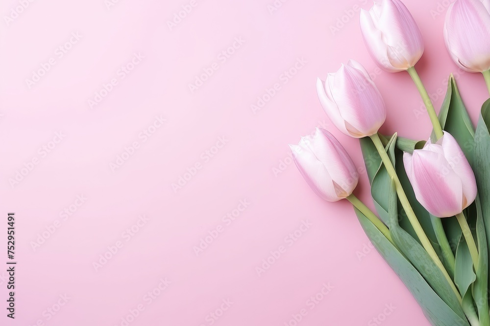 ender Pink Tulips on Pastel Backdrop: A Springtime Delight - Generative AI