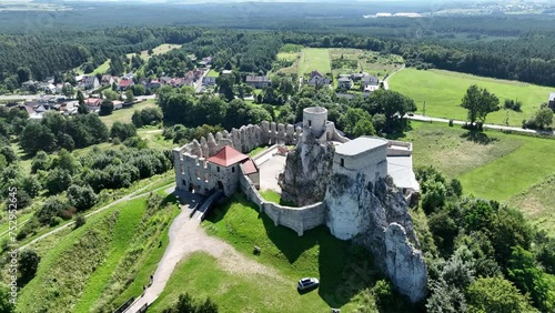  Ruins of medieval royal Rabsztyn Castle in Poland. Rabsztyn Aerial view in summer. Rabsztyn, Poland. Ruins of medieval royal castle on the rock in Polish Jurassic Highland. photo