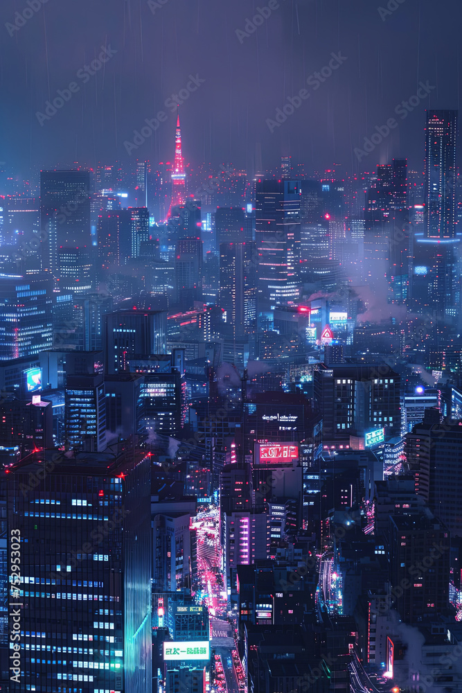 custom made wallpaper toronto digitalCity skyline in Japan in neo tokyo style