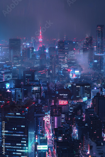 Wallpaper Mural City skyline in Japan in neo tokyo style Torontodigital.ca