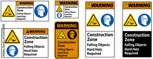 Warning Sign, Construction Zone, Falling Objects Hard Hats Required