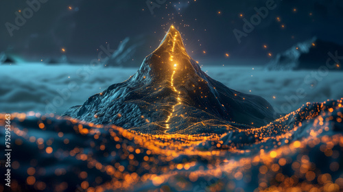 background with stars, Digital mountain The path to success or business goals achievement concept, Ai generated image