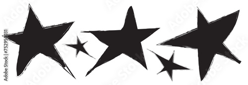 Grunge charcoal scrawl hand drawn stars, rough doodle shapes. Freehand crayon pencil starry elements. scribble icon for poster, collage, banner. Vector file illustration