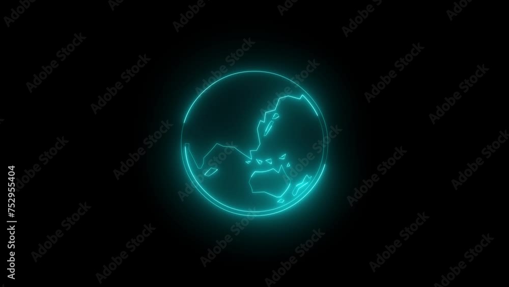 Neon glowing cyan Asia Pacific icon animation in black background Neon glowing cyan Asia Pacific icon animation in black background