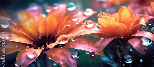 Abstract macro photo Artistic flower with water drops background