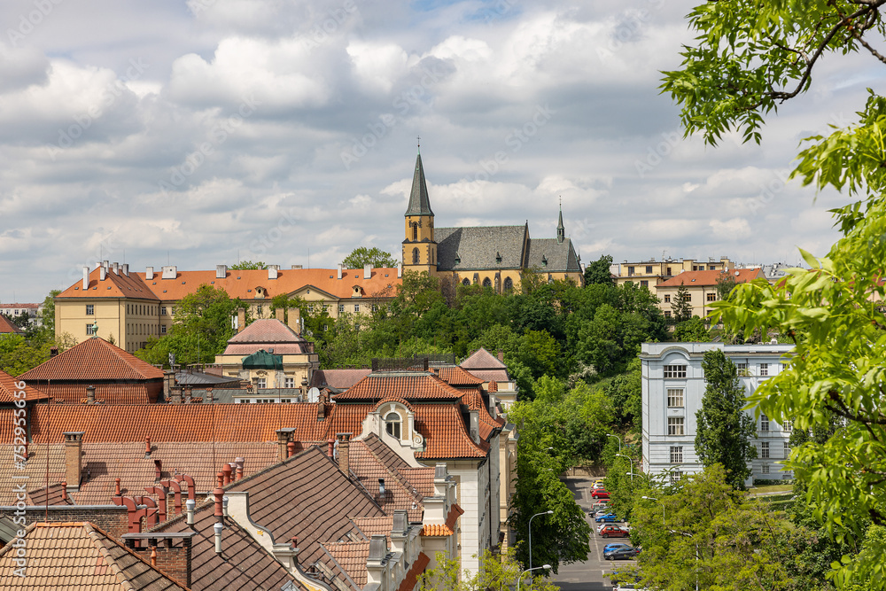 Obraz premium overview Praque with trees in foreground and church in background