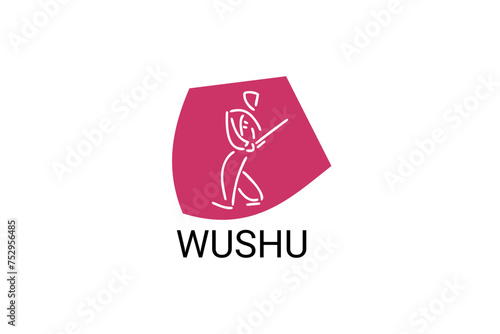 wushu sport vector line icon. sportman, fighting stance. sport pictogram illustration.