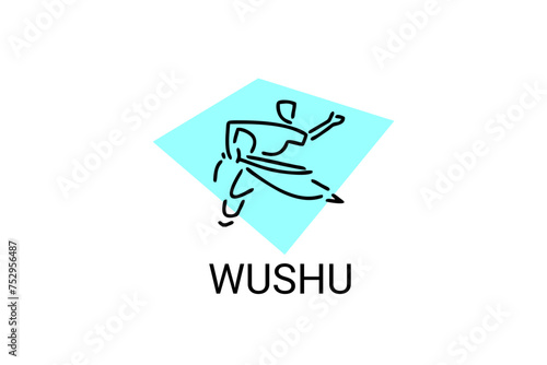 wushu sport vector line icon. sportman, fighting stance. sport pictogram illustration.
