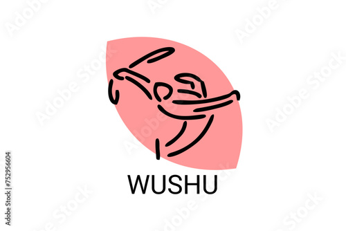 wushu sport vector line icon. sportman, fighting stance. sport pictogram illustration.