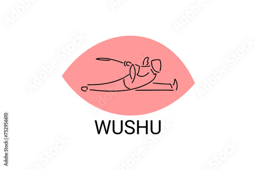 wushu sport vector line icon. sportman, fighting stance. sport pictogram illustration.