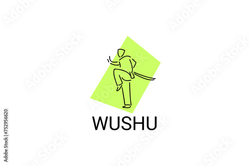 wushu sport vector line icon. sportman, fighting stance. sport pictogram illustration.