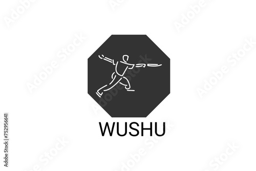 wushu sport vector line icon. sportman, fighting stance. sport pictogram illustration.