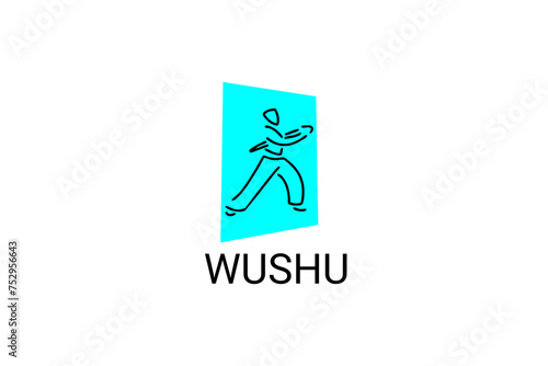 wushu sport vector line icon. sportman, fighting stance. sport pictogram illustration.