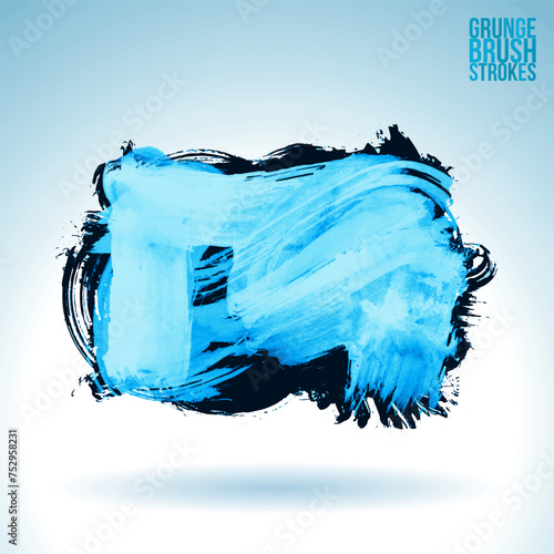 Blue brush stroke and texture. Grunge vector abstract hand - painted element.