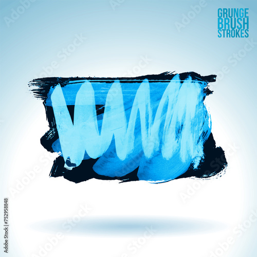 Blue brush stroke and texture. Grunge vector abstract hand - painted element.