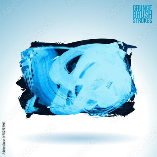 Blue brush stroke and texture. Grunge vector abstract hand - painted element.