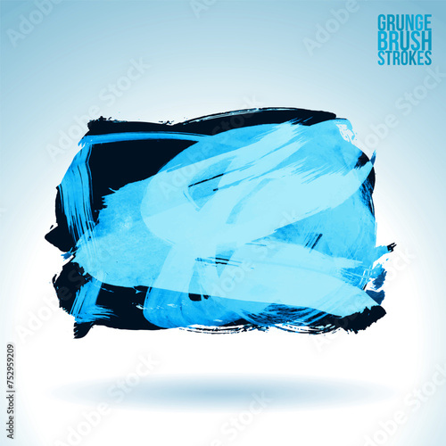 Blue brush stroke and texture. Grunge vector abstract hand - painted element.