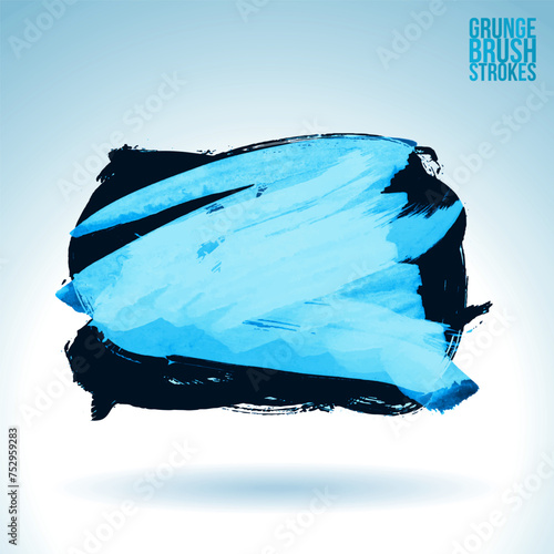 Blue brush stroke and texture. Grunge vector abstract hand - painted element.