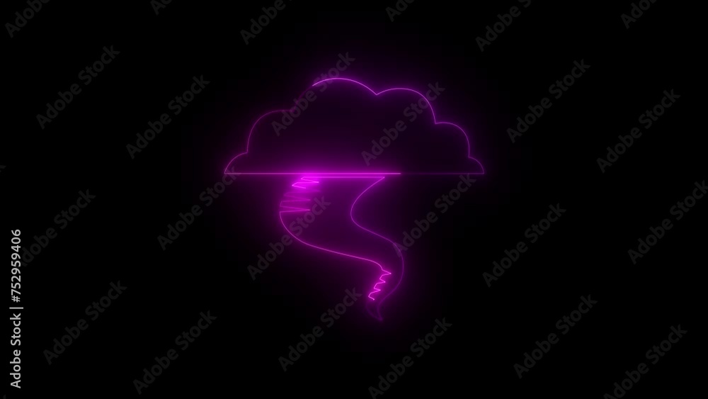 Neon glowing pink cloud tornado icon animation in black background Neon glowing pink cloud tornado icon animation in black background