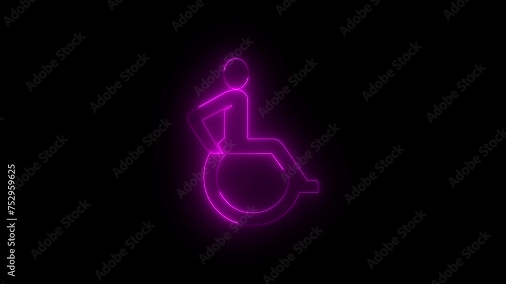 Neon glowing pink international symbol of access icon animation in black background Neon glowing pink international symbol of access icon animation in black background
