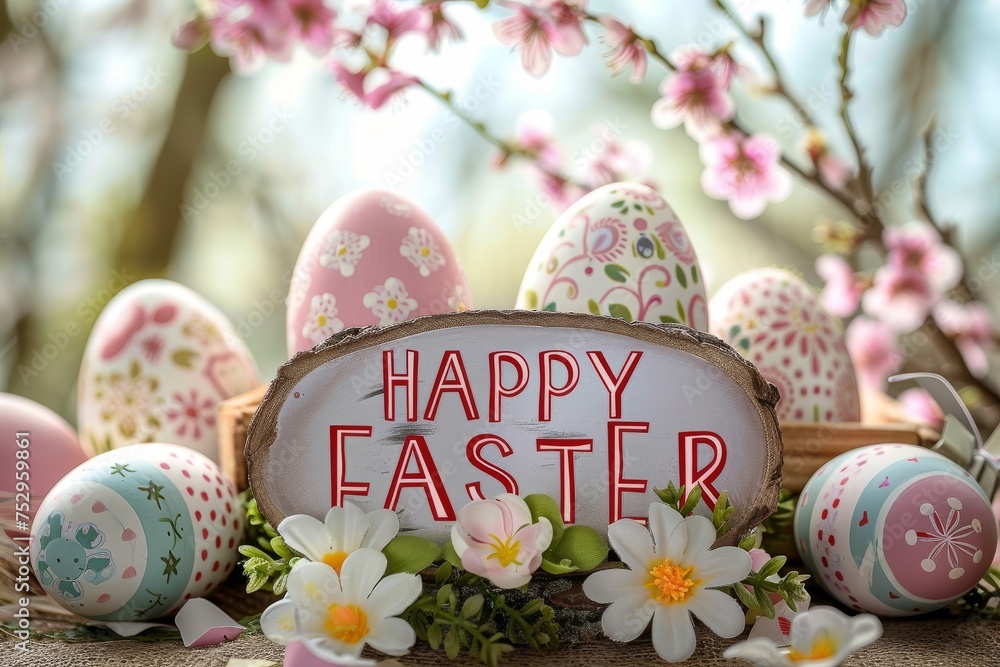 Colorful Easter Egg Basket Easter toast. Happy easter grape hyacinths