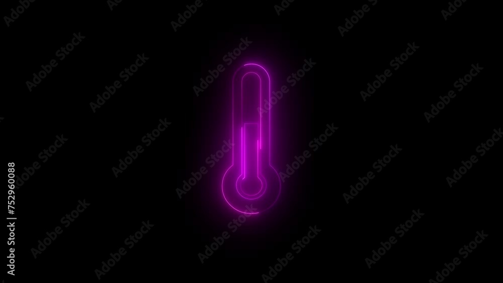 Neon glowing pink thermometer icon animation in black background Neon glowing pink thermometer icon animation in black background