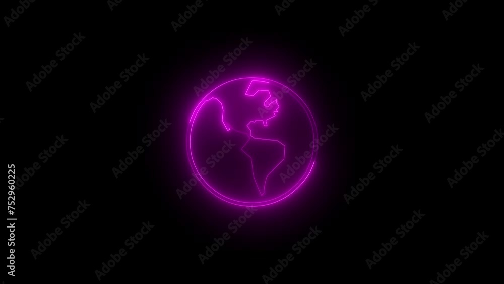 Neon glowing pink Western Hemisphere icon animation in black background Neon glowing pink Western Hemisphere icon animation in black background
