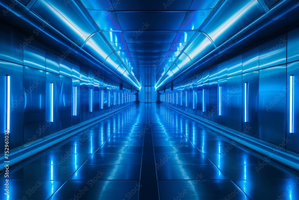 Fototapeta premium Futuristic corridor with neon lighting