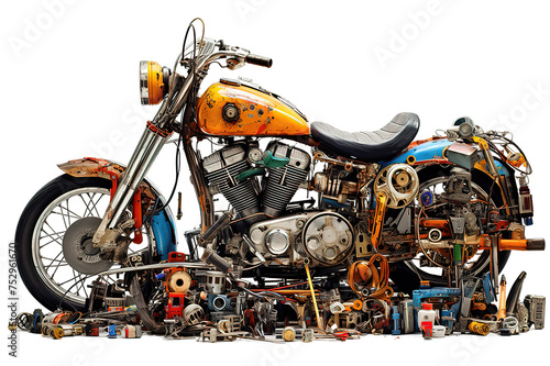 Illustration of a vintage motorcycle isolated on a Transparent background. Generative AI © STF Design 