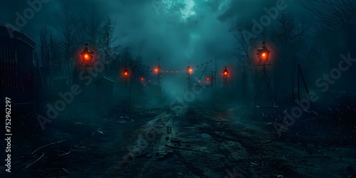 Spooky nighttime scene digitally generated in an eerie circus setting. Concept Nighttime Scene, Spooky Atmosphere, Eerie Circus Setting, Digital Art, Surreal Feel