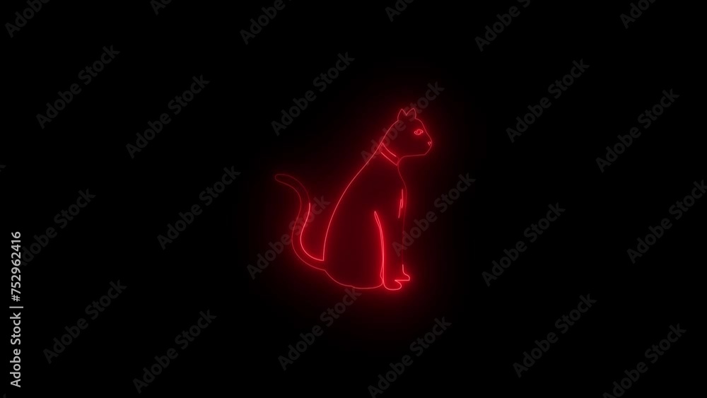 Neon glowing red cat icon animation in black background Neon glowing red cat icon animation in black background
