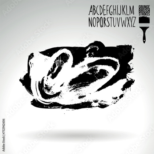 Black brush stroke and texture. Grunge vector abstract hand - painted element. Underline and border design.