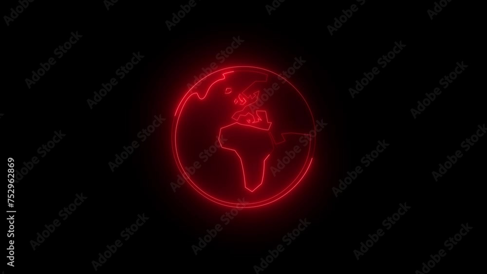 Neon glowing red Middle East and Africa icon animation in black background Neon glowing red Middle East and Africa icon animation in black background