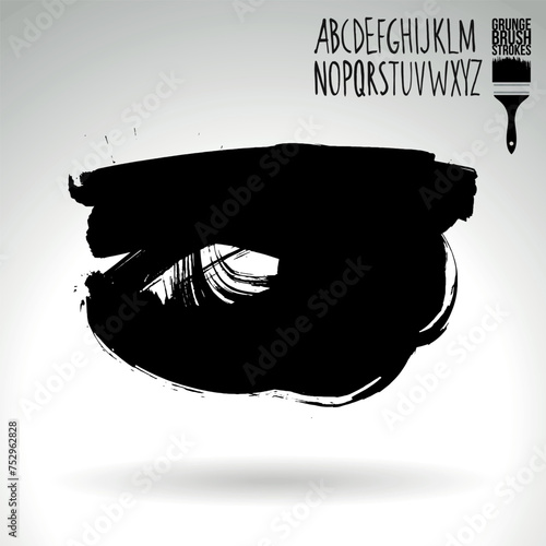 Black brush stroke and texture. Grunge vector abstract hand - painted element. Underline and border design.