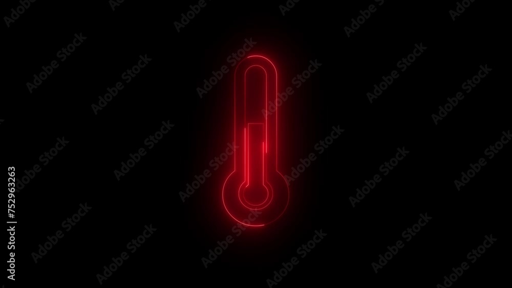 Neon glowing red thermometer icon animation in black background Neon glowing red thermometer icon animation in black background