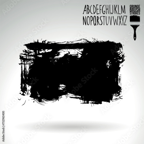 Black brush stroke and texture. Grunge vector abstract hand - painted element. Underline and border design.