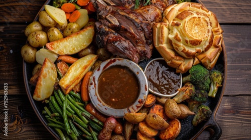 Traditional Sunday Roast with Roasted Vegetables and Gravy © Ilia Nesolenyi