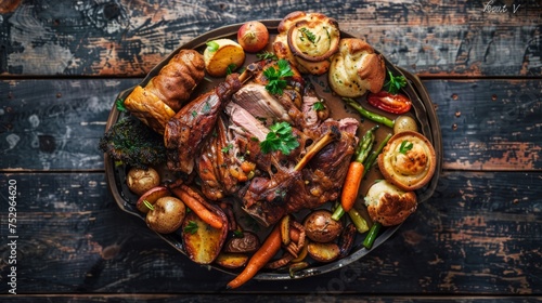 Traditional Sunday Roast with Yorkshire Pudding and Root Vegetables