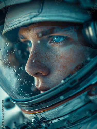 Exploring the Cosmos: Close-Up of Mars Astronaut's Helmet Portrait created with Generative AI technology