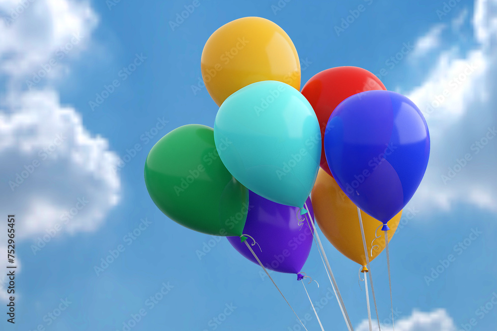 Fototapeta premium Colorful balloons flying over sky background