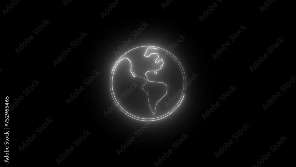 Neon glowing white Western Hemisphere icon animation in black background Neon glowing white Western Hemisphere icon animation in black background