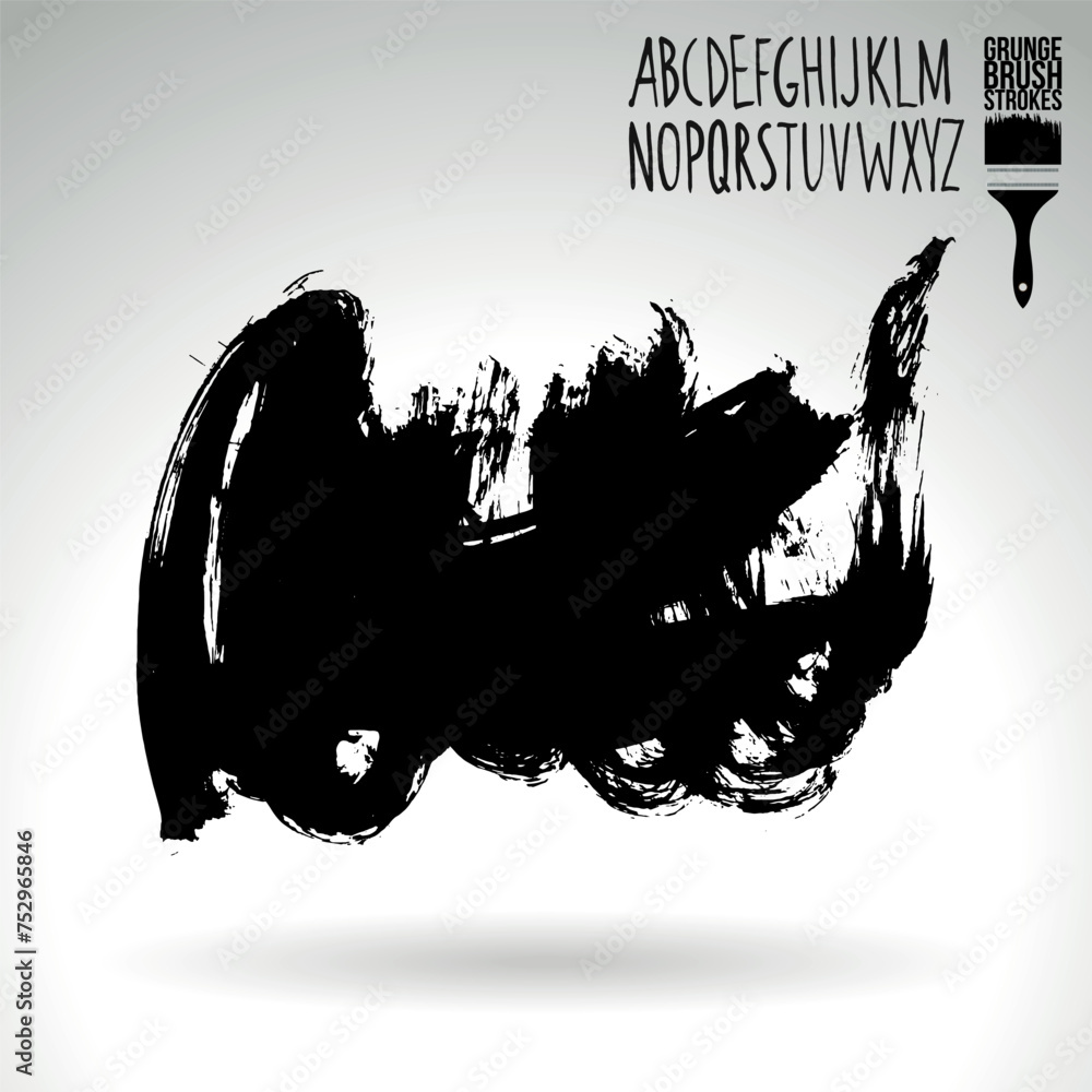 Obraz premium Black brush stroke and texture. Grunge vector abstract hand - painted element.