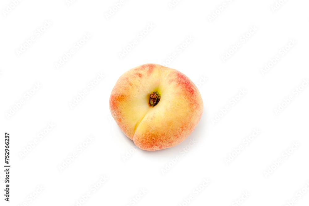 Saturn peach or flat peach isolated on white background with clipping path.. Saturn peach or flat peach isolated on white background with clipping path..