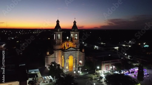  San Francisco Solano Church of the town San Francisco del Chañar in Córdoba, Argentina. Colonial temple called the Cathedral of the North. Aerial view with drone, photo